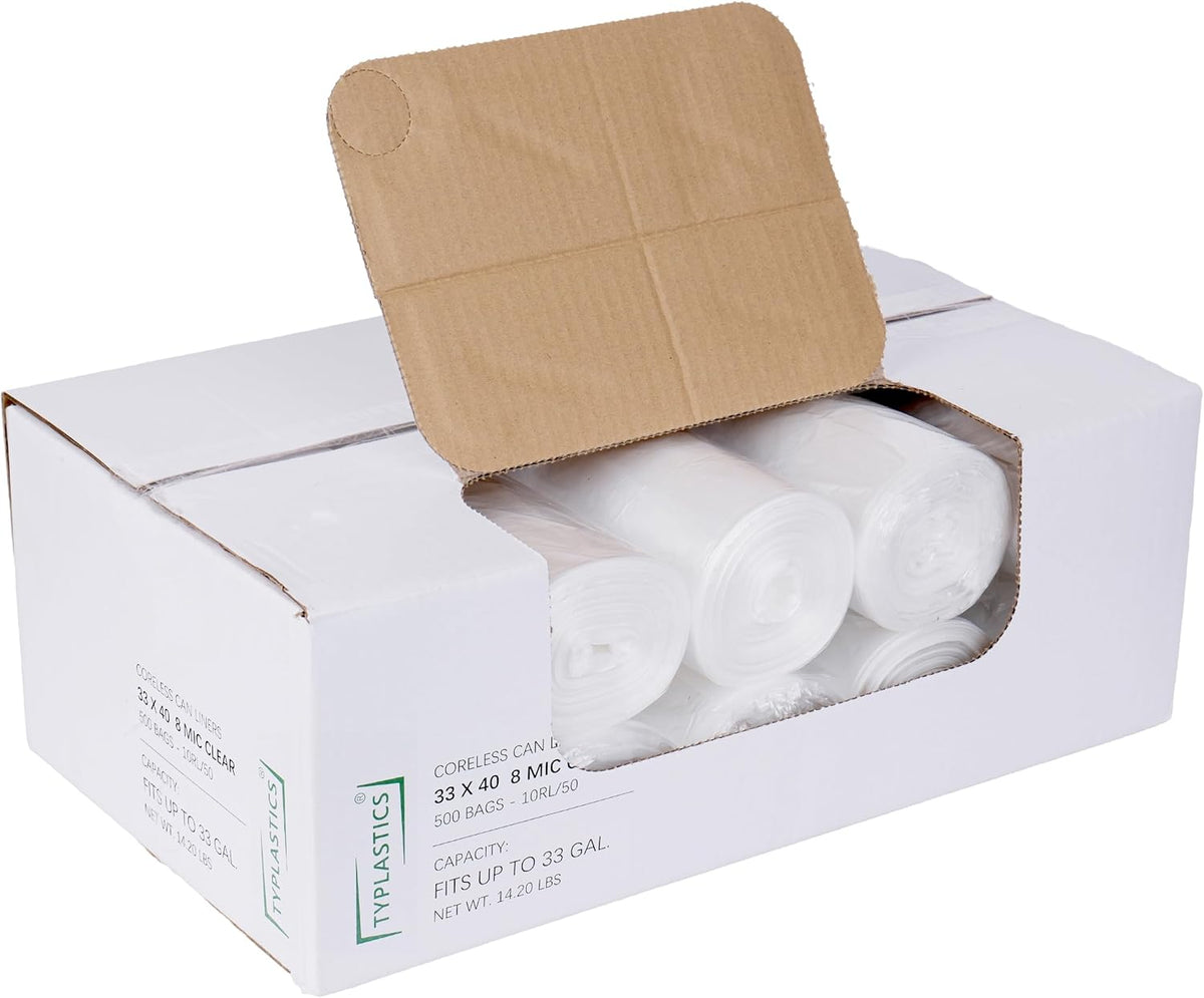 Tyvona 40-45 Gallon Clear Trash Can Liners, 40 x 48 Inch, 50 Count Pack