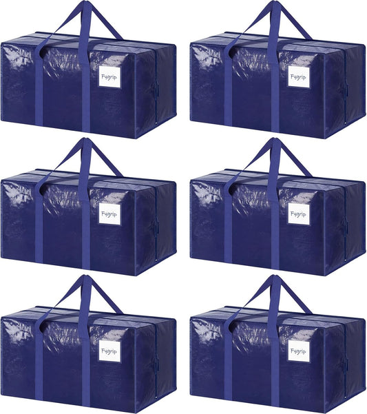 Heftora 6 Pack Extra Heavy Duty Large Moving Bags with Strong Zipper, Dark Blue | 6 Pack