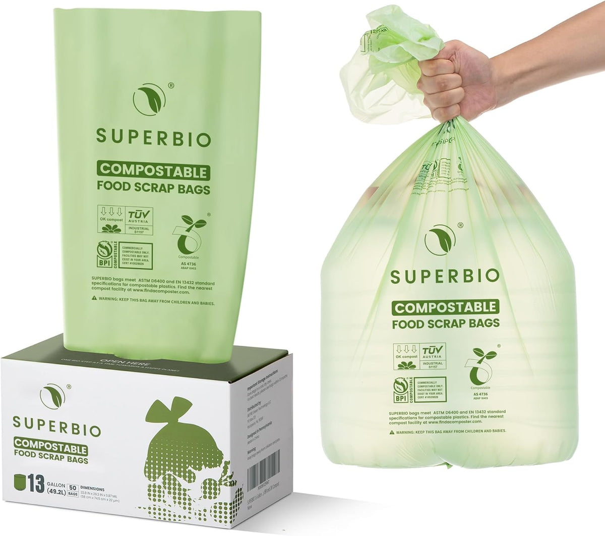 Superivo 16 Gallon Compostable Food Scrap Bags for Countertop Bin, 100 Count Bags