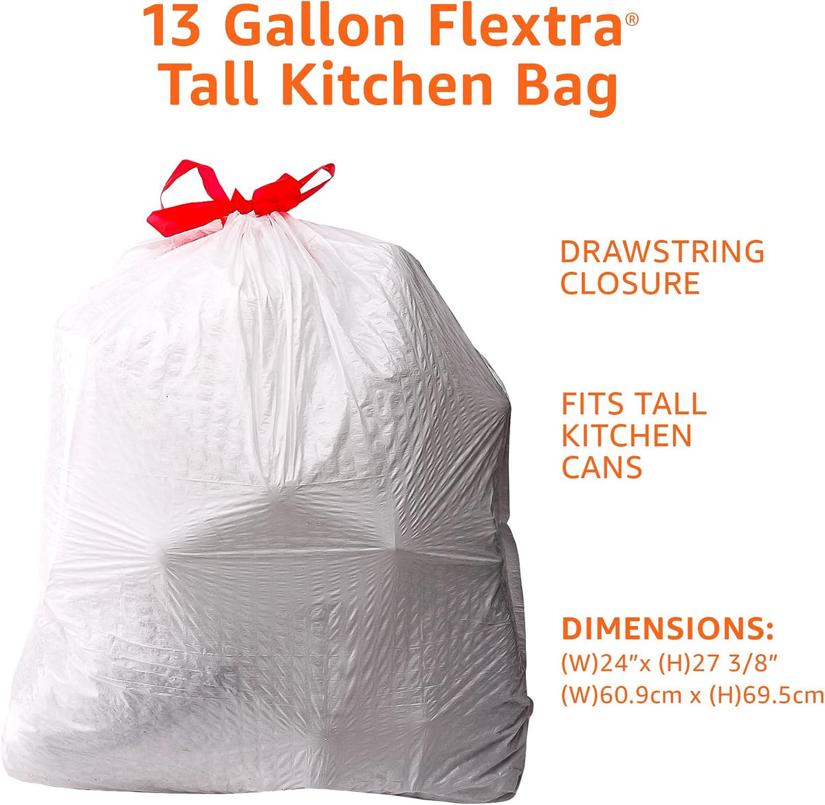 Averon Basics Flextra Tall Kitchen Drawstring Trash Bags, 13 Gallon, 90 Count | 90 Count