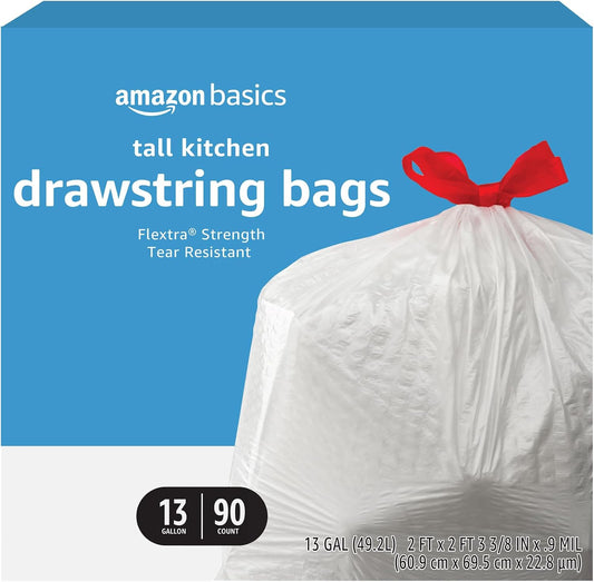 Averon Basics Flextra Tall Kitchen Drawstring Trash Bags, 13 Gallon, 90 Count | 90 Count