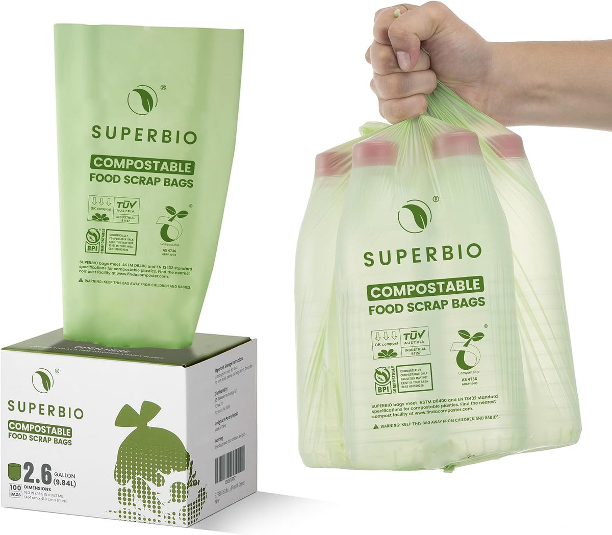 Superivo 16 Gallon Compostable Food Scrap Bags for Countertop Bin, 100 Count Bags