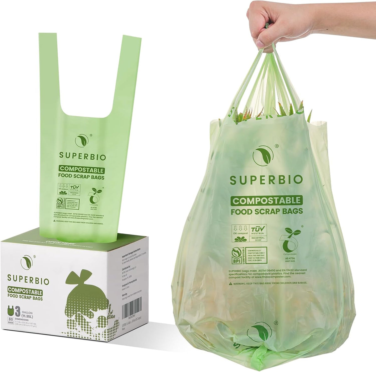 Superivo 16 Gallon Compostable Food Scrap Bags for Countertop Bin, 100 Count Bags