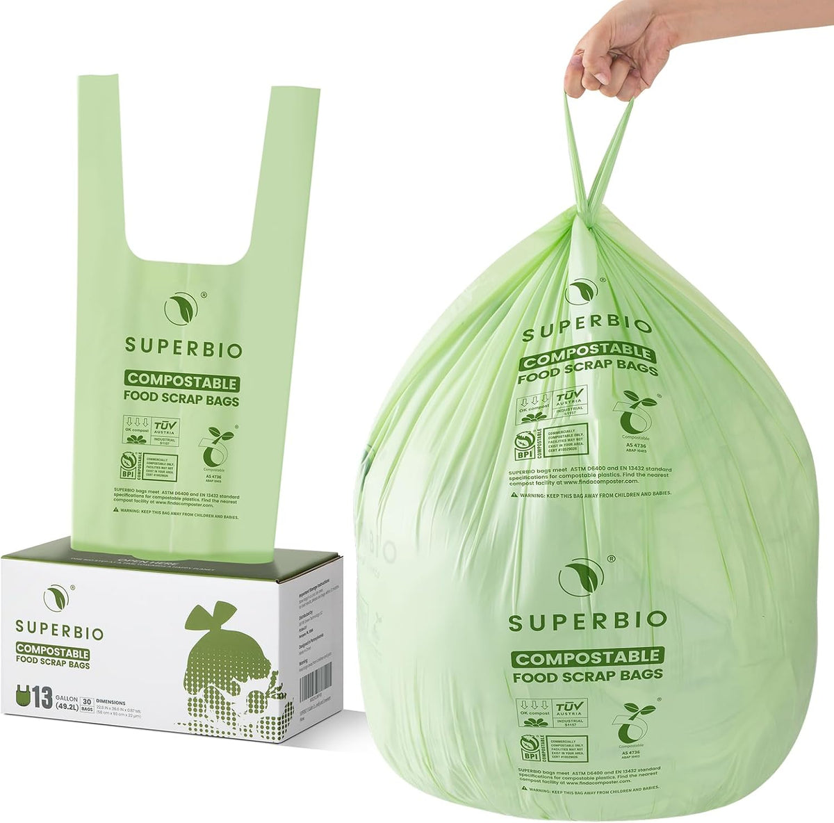 Superivo 16 Gallon Compostable Food Scrap Bags for Countertop Bin, 100 Count Bags