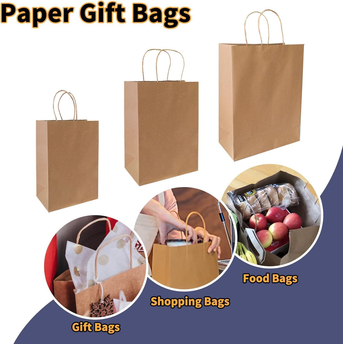 Fadaro 90 Pack Brown Kraft Paper Bags with Handles, Assorted Sizes for Retail | 90 Pack