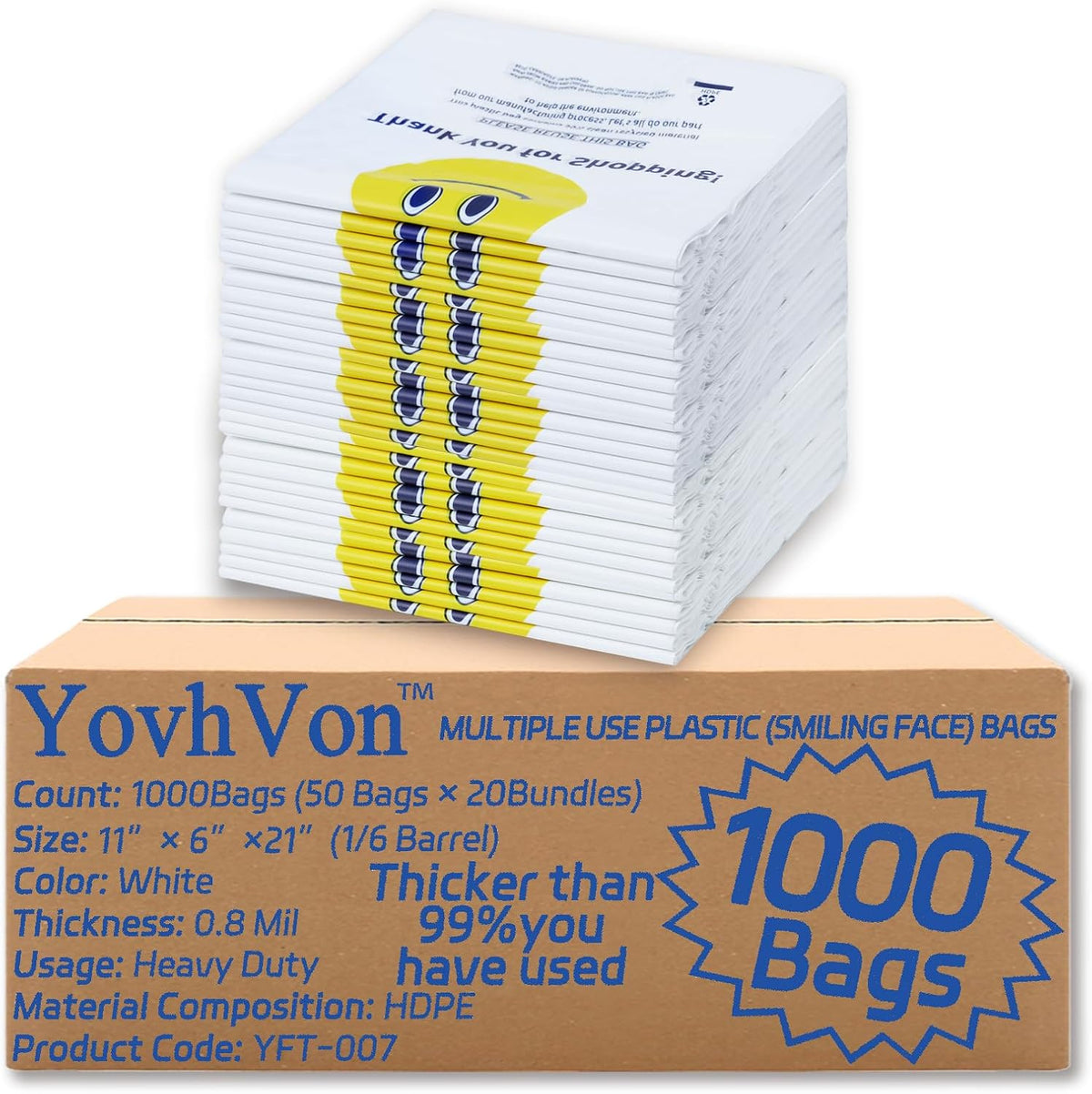 UYovira 1000 Count Black Thank You Bags, T-Shirt Grocery and Shopping Bags, 7 Sizes