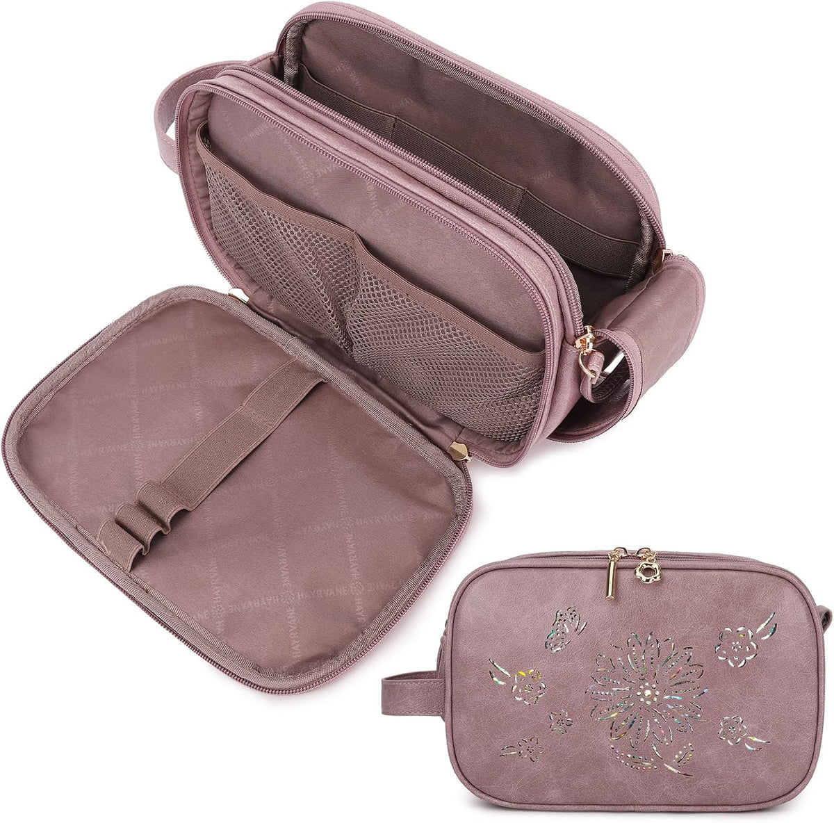 Purora PU Leather Women's Travel Toiletry Bag, Water Resistant Makeup Organizer for Travel