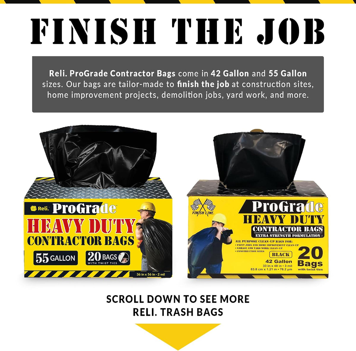 Relora Contractor Garbage Bags, 55 Gallon Heavy Duty Trash Liners, 32 Count Pack