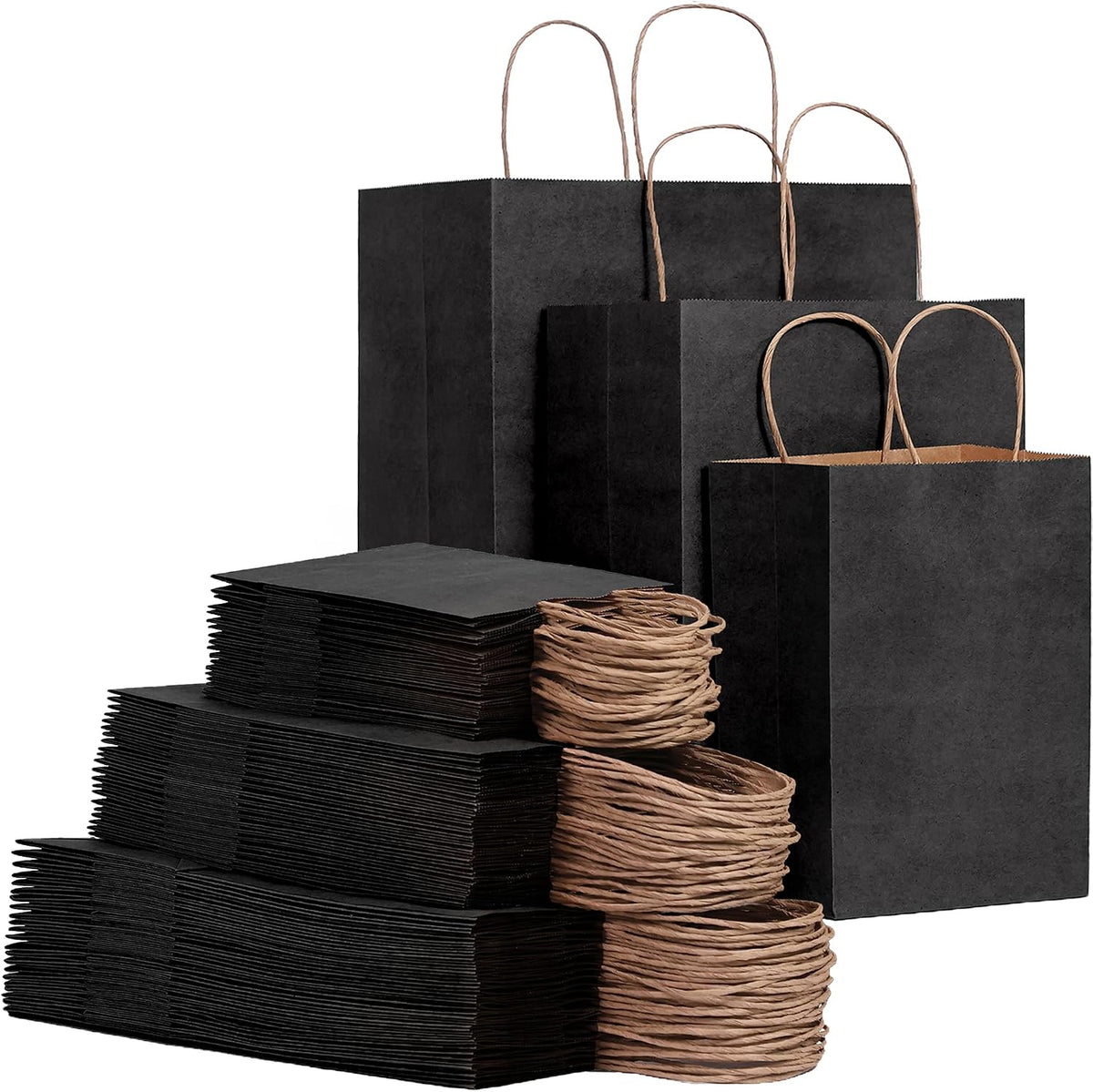 Fadaro 90 Pack Brown Kraft Paper Bags with Handles, Assorted Sizes for Retail | 90 Pack