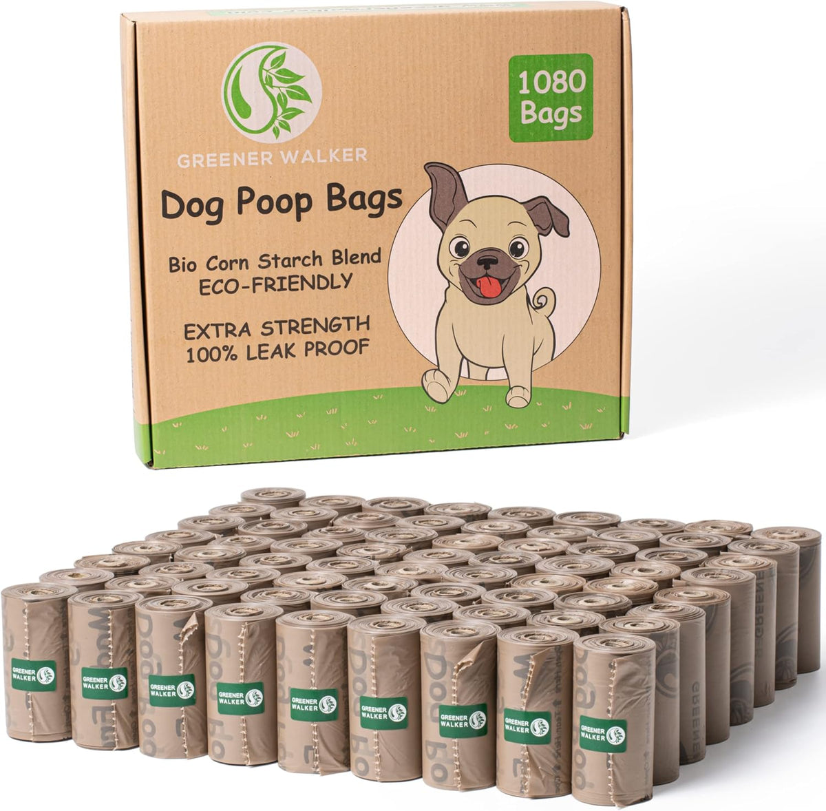 Greenora Walker Poop Bags for Dog Waste, 540 Bags, Extra Thick Leakproof Green | 540 Count