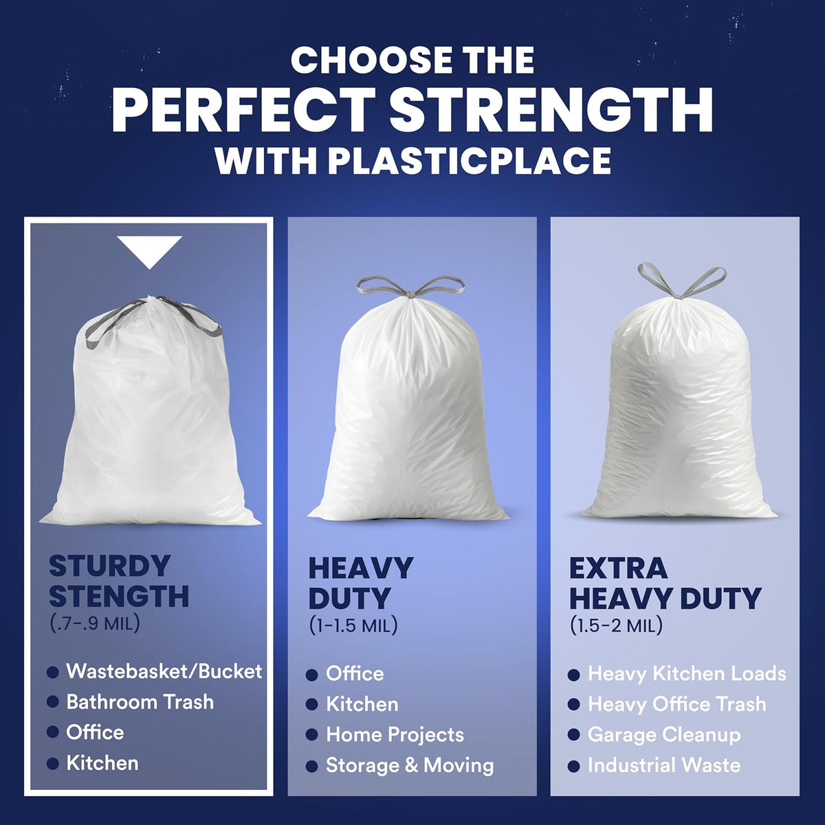 Plastica 4 Gallon White Drawstring Trash Bags, 200 Count, Leakproof Small Can Liners