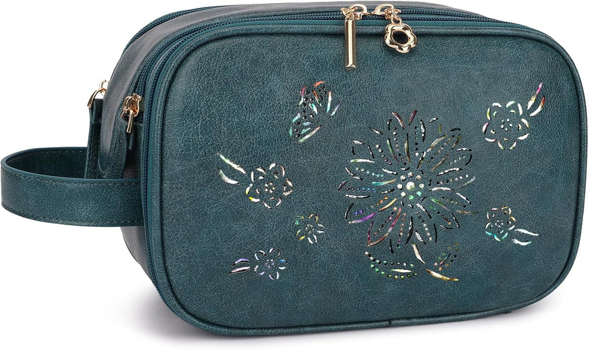 Purora PU Leather Women's Travel Toiletry Bag, Water Resistant Makeup Organizer for Travel