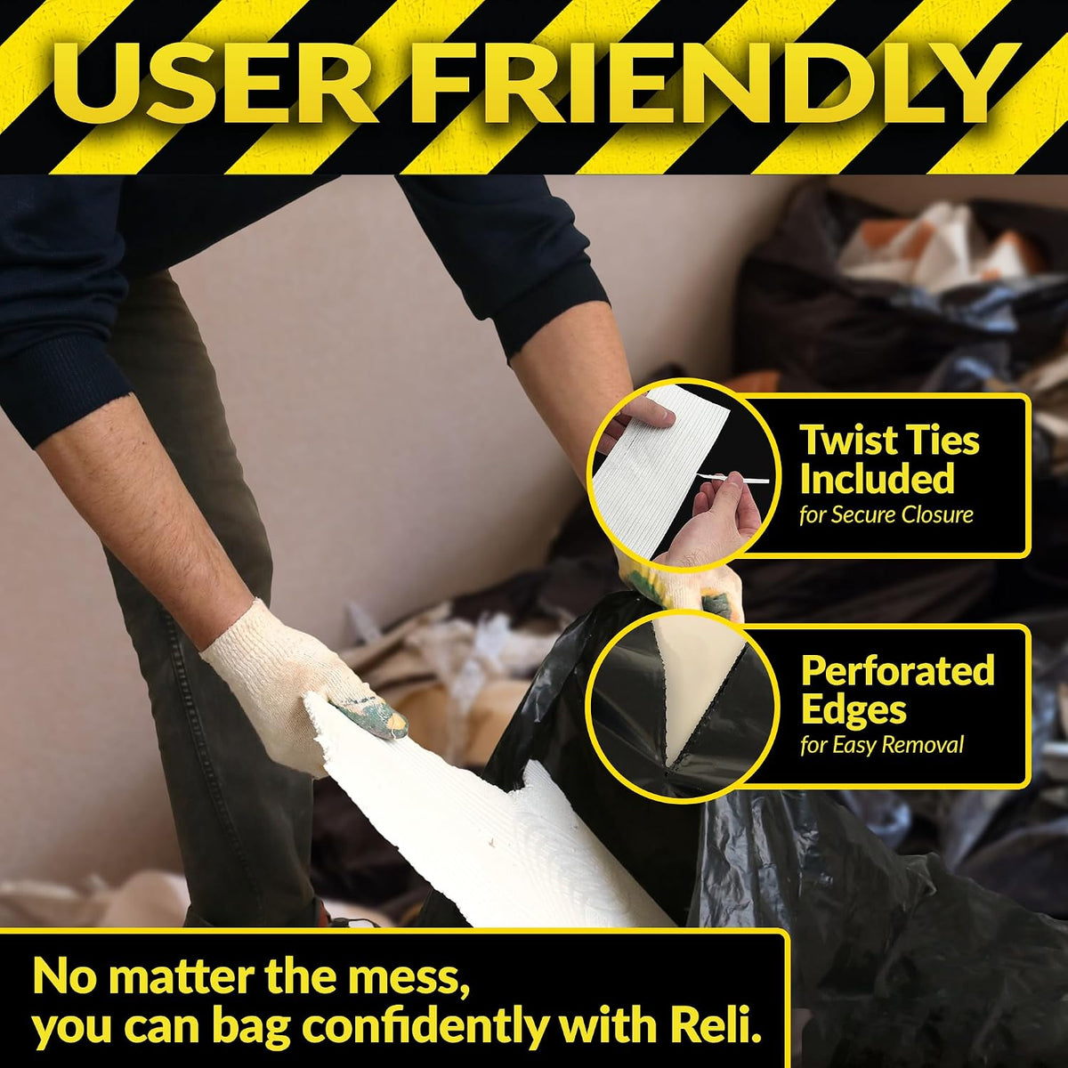 Relora Contractor Garbage Bags, 55 Gallon Heavy Duty Trash Liners, 32 Count Pack