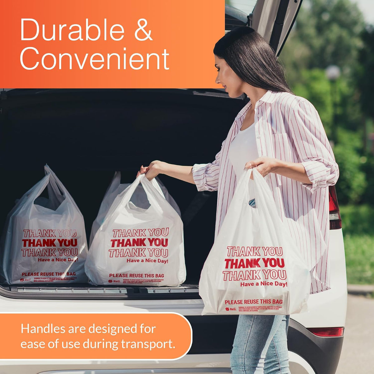 Relora Thank You Plastic Bags, 350 Count, Clear T-Shirt Grocery Shopping Bags | 350 Count