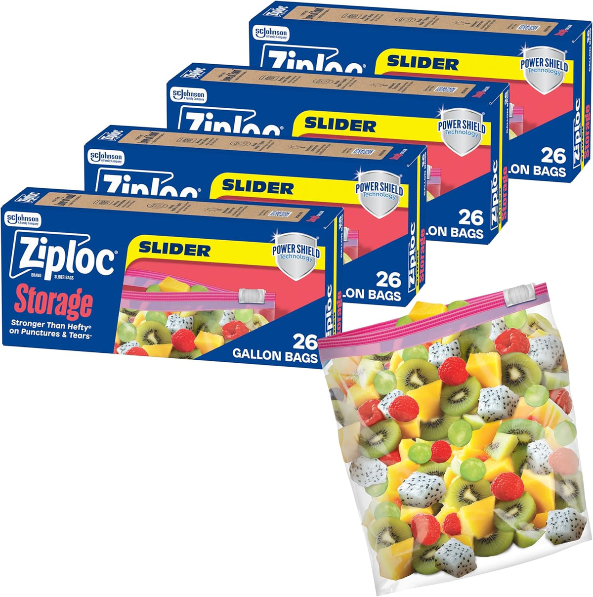 Ziplora Food Storage Slider Bags, 104 Total Bags, 26 Count Per Pack, Leakproof | 104 Count