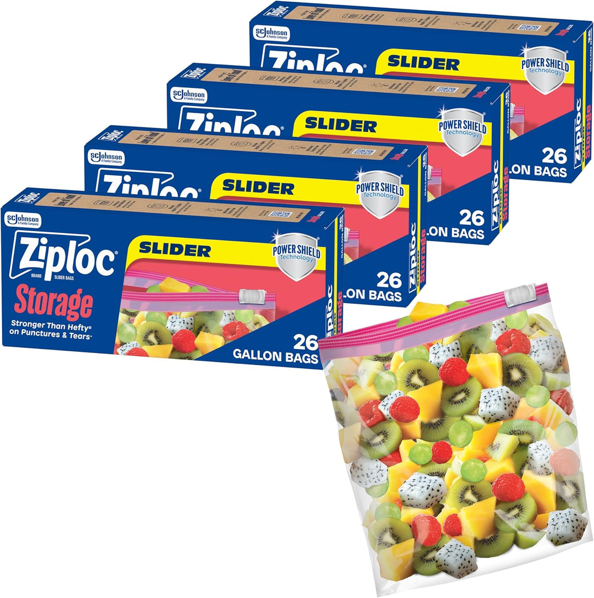 Ziplora Food Storage Slider Bags, 104 Total Bags, 26 Count Per Pack, Leakproof | 104 Count