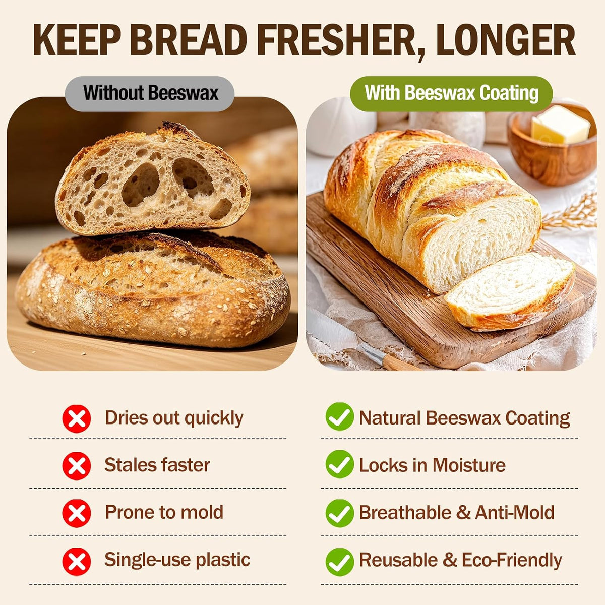 Zipora 2 Pack Wide Zipper D-Shape Bread Bags, Reusable Bread Storage Organizer | 2 Pack