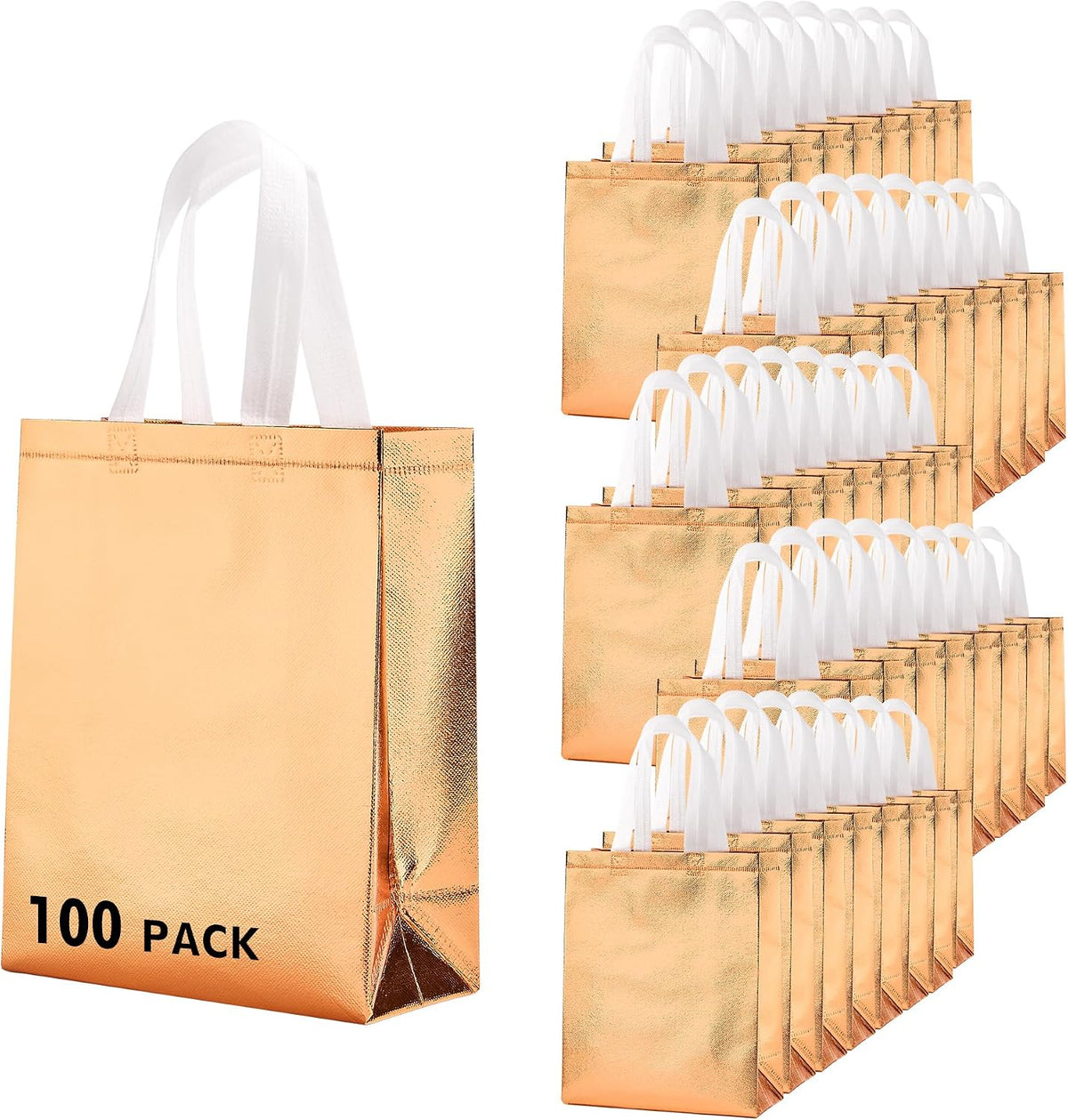 Iridora 100 Pcs Iridescent Glossy Gift Bags, 8.4 x 10 Inch, Holographic Handles | 100 Pcs