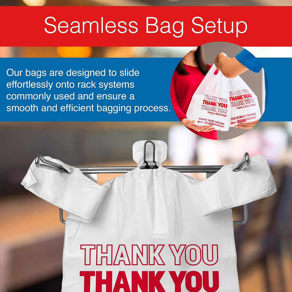 Relora Thank You Plastic Bags, 350 Count, Clear T-Shirt Grocery Shopping Bags | 350 Count