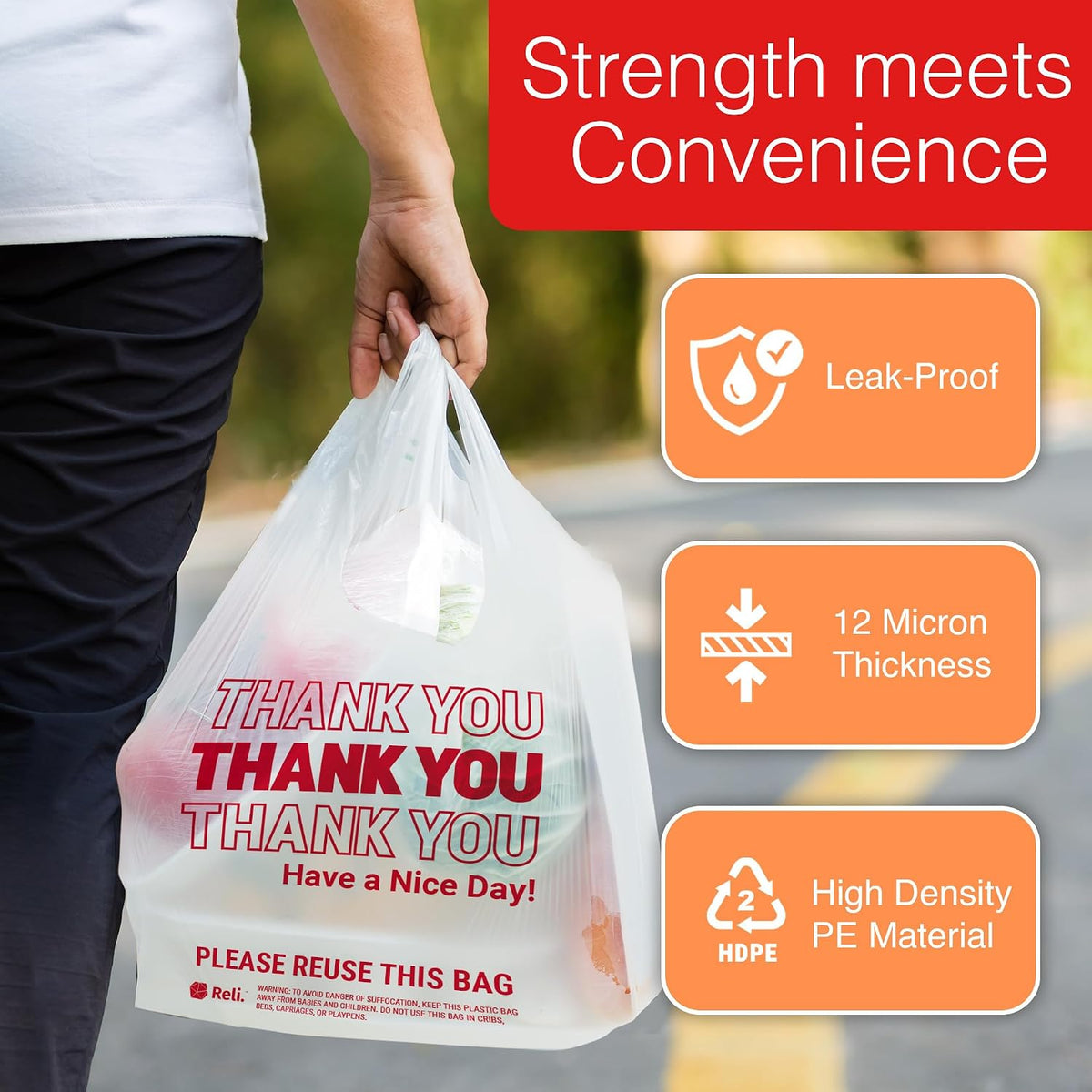 Relora Thank You Plastic Bags, 350 Count, Clear T-Shirt Grocery Shopping Bags | 350 Count