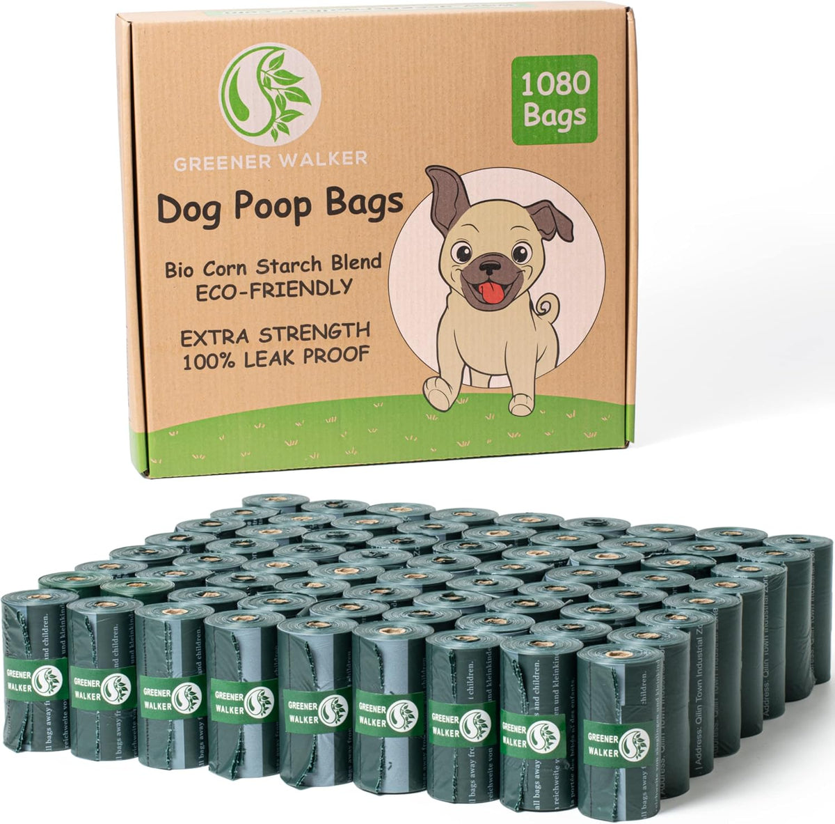 Greenora Walker Poop Bags for Dog Waste, 540 Bags, Extra Thick Leakproof Green | 540 Count