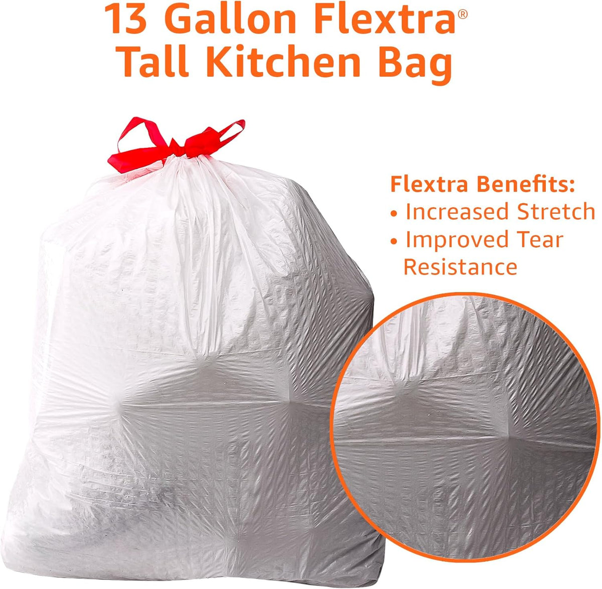 Averon Basics Flextra Tall Kitchen Drawstring Trash Bags, 13 Gallon, 90 Count | 90 Count