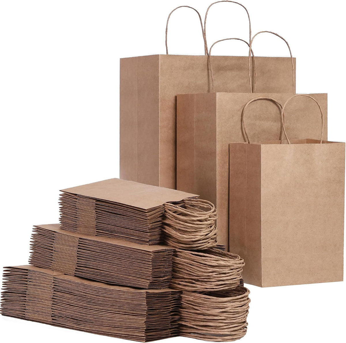 Fadaro 90 Pack Brown Kraft Paper Bags with Handles, Assorted Sizes for Retail | 90 Pack
