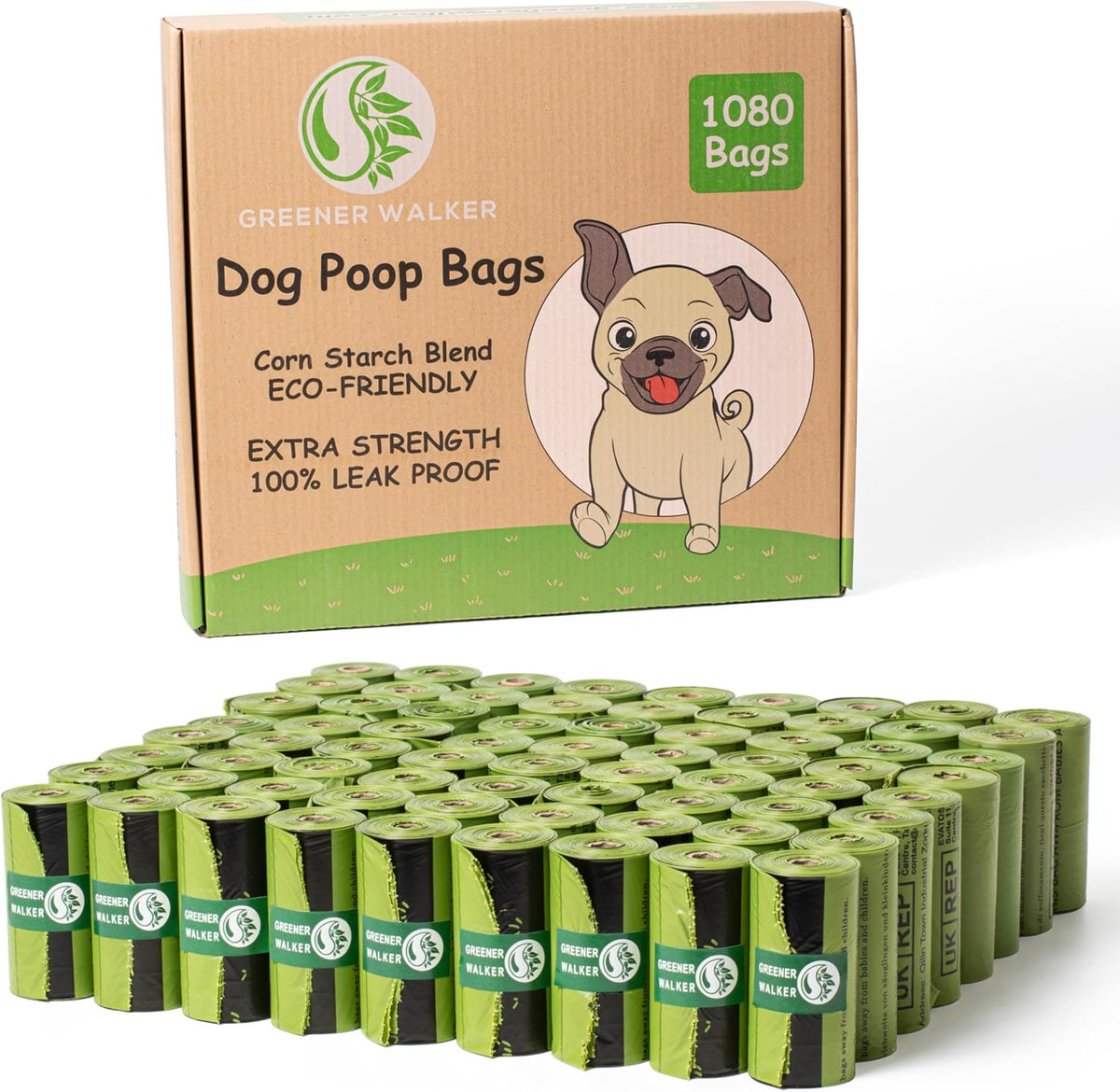 Greenora Walker Poop Bags for Dog Waste, 540 Bags, Extra Thick Leakproof Green | 540 Count