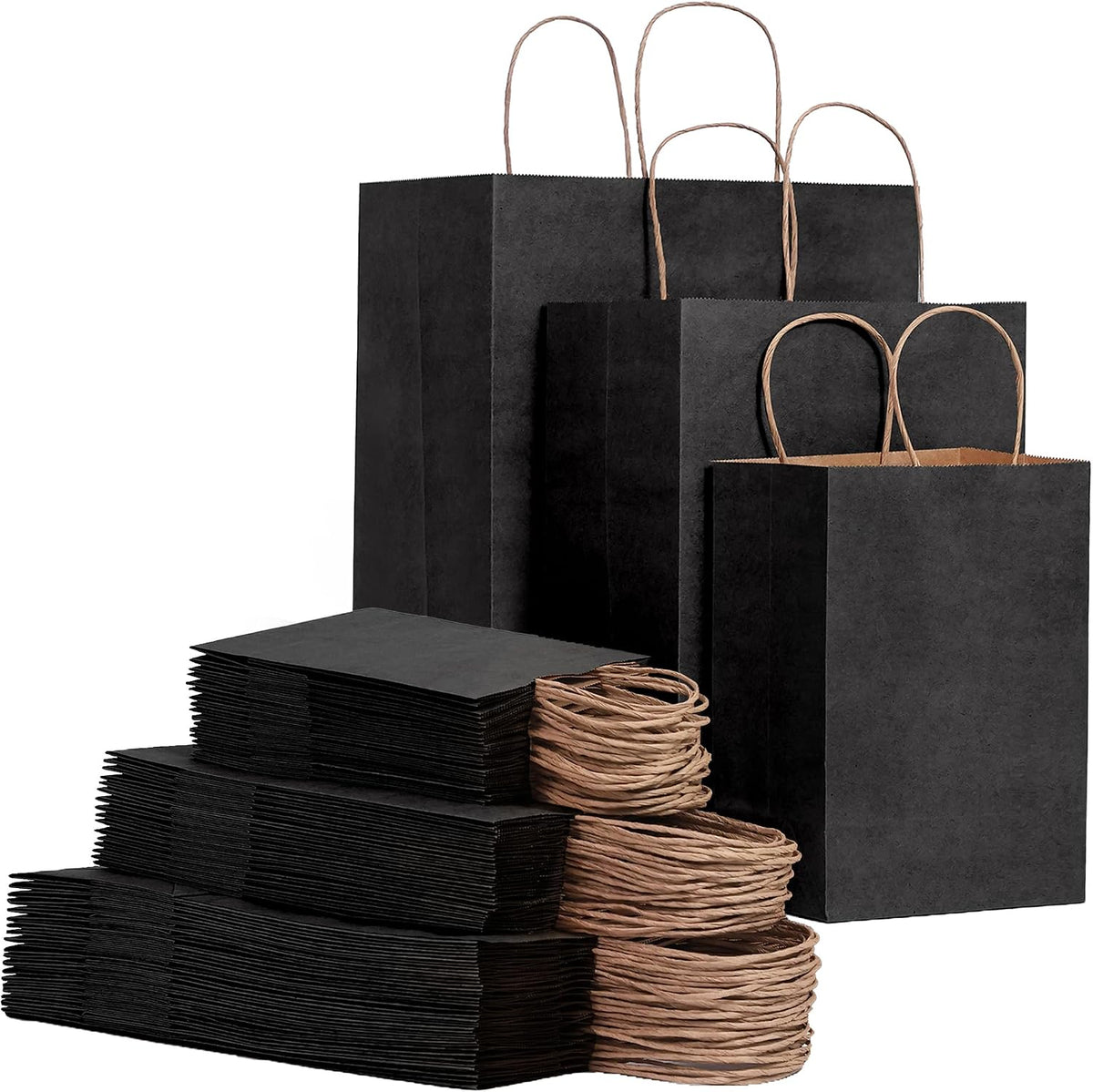 Fadaro 90 Pack Brown Kraft Paper Bags with Handles, Assorted Sizes for Retail | 90 Pack