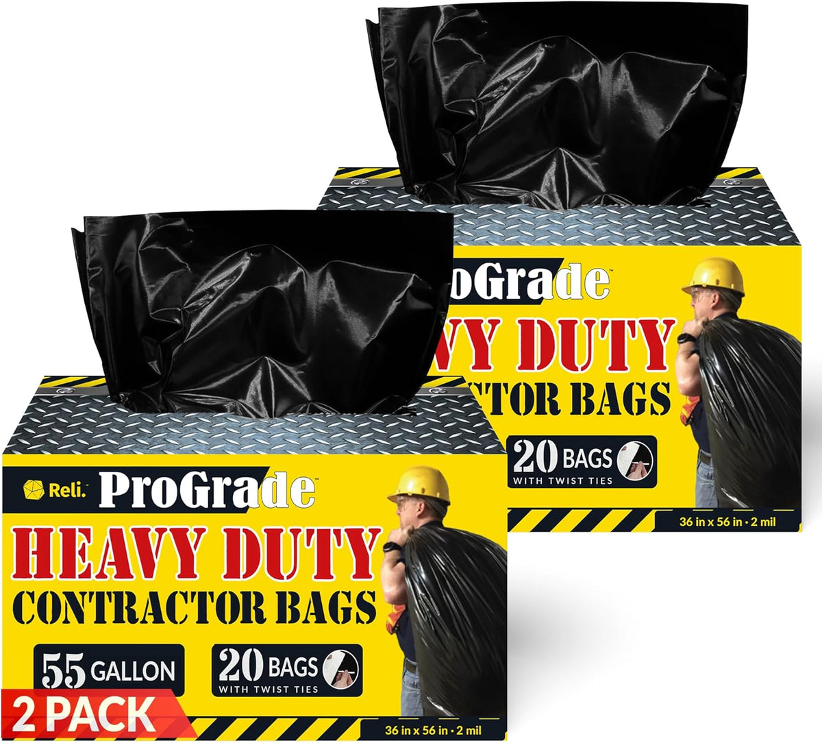 Relora Contractor Garbage Bags, 55 Gallon Heavy Duty Trash Liners, 32 Count Pack