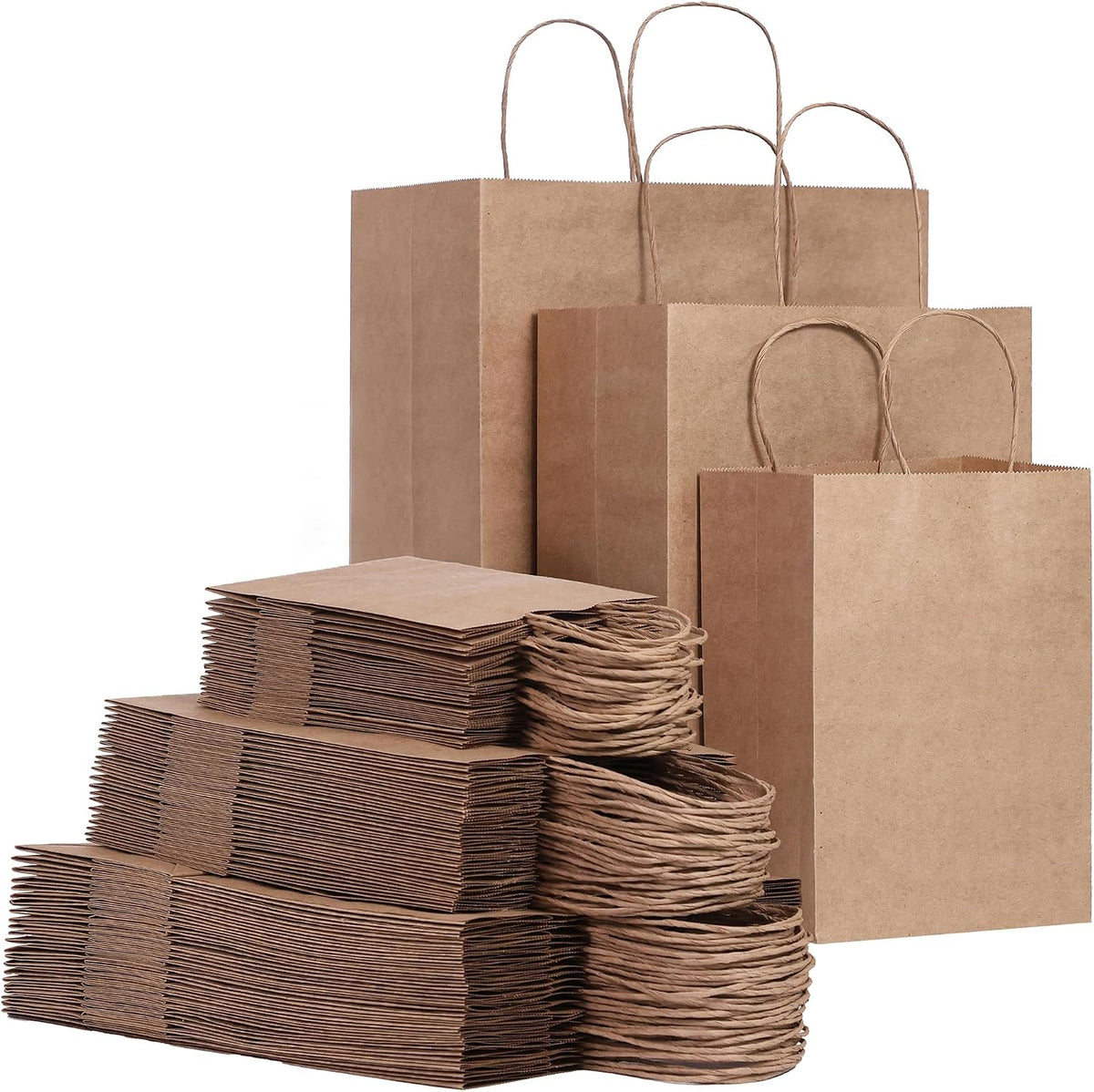 Fadaro 90 Pack Brown Kraft Paper Bags with Handles, Assorted Sizes for Retail | 90 Pack