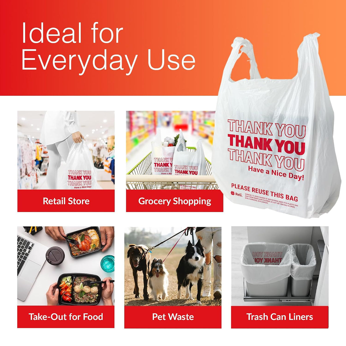 Relora Thank You Plastic Bags, 350 Count, Clear T-Shirt Grocery Shopping Bags | 350 Count