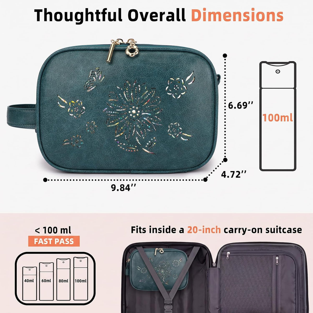 Purora PU Leather Women's Travel Toiletry Bag, Water Resistant Makeup Organizer for Travel