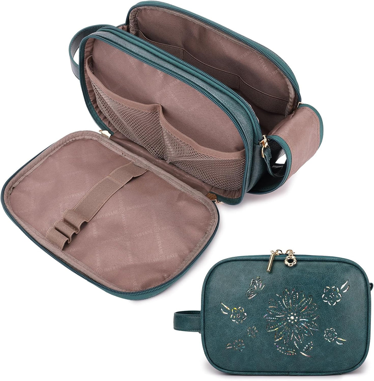 Purora PU Leather Women's Travel Toiletry Bag, Water Resistant Makeup Organizer for Travel