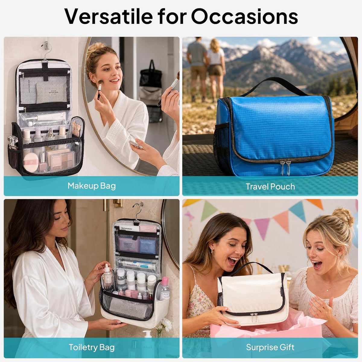 Travora Toiletry Bag for Women and Men, Waterproof Hanging Makeup Organizer | Hanging