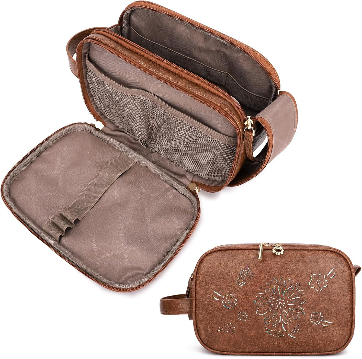 Purora PU Leather Women's Travel Toiletry Bag, Water Resistant Makeup Organizer for Travel