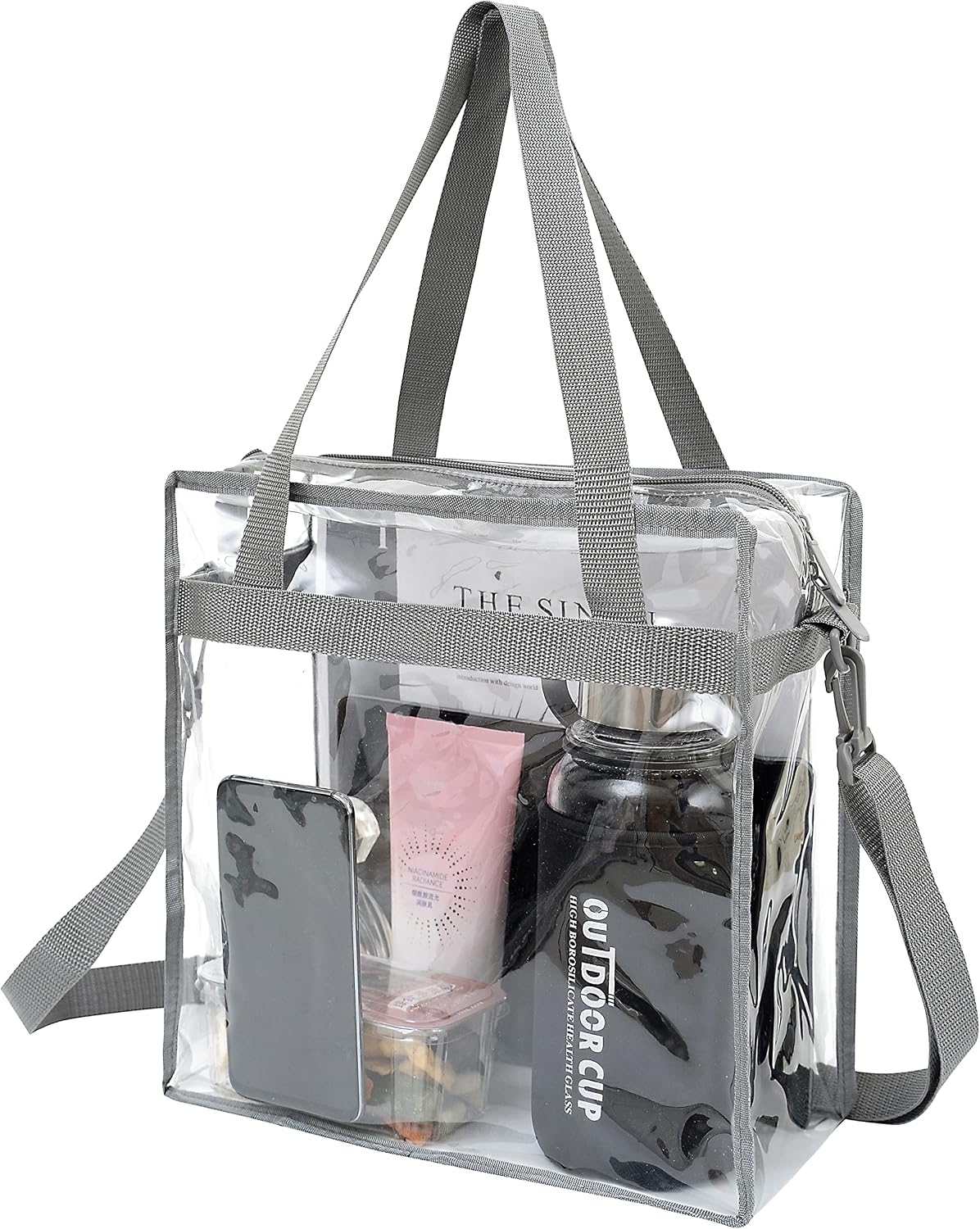Bacora Clear Bags 12x12x12 Adjustable Shoulder Tote Bag with Zipper Closure Travel