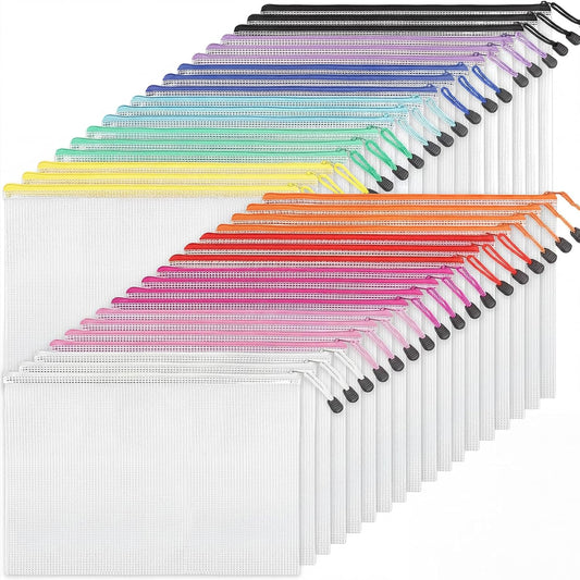 Equora 36pcs Mesh Zipper Pouch Bags, A4 Size Board Game Storage Plastic Organizer