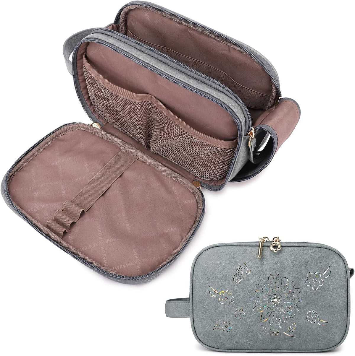 Purora PU Leather Women's Travel Toiletry Bag, Water Resistant Makeup Organizer for Travel