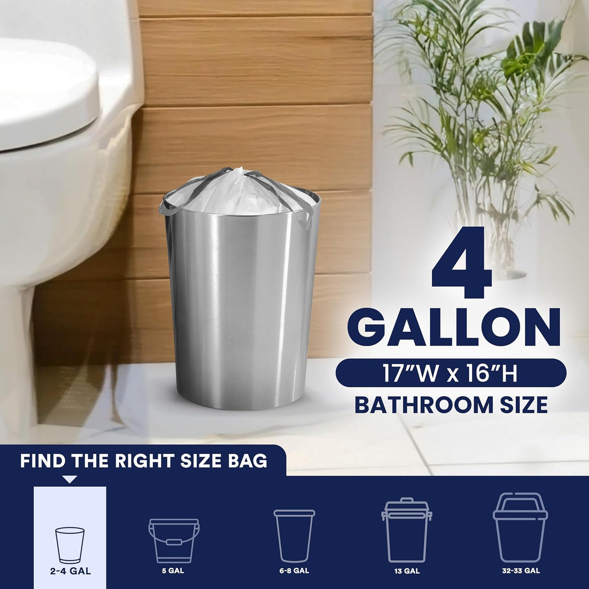 Plastica 4 Gallon White Drawstring Trash Bags, 200 Count, Leakproof Small Can Liners