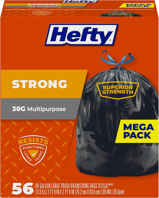 Heftora Strong 30 Gallon Trash Bags, Large Heavy Duty Liners, 56 Count Pack | 56 Count