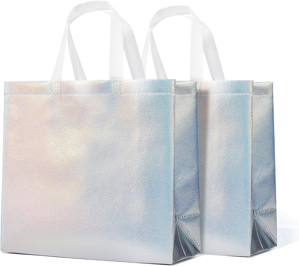 Iridora 100 Pcs Iridescent Glossy Gift Bags, 8.4 x 10 Inch, Holographic Handles | 100 Pcs
