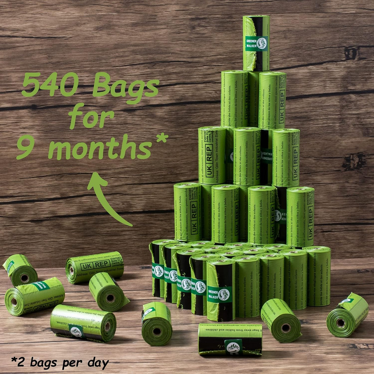 Greenora Walker Poop Bags for Dog Waste, 540 Bags, Extra Thick Leakproof Green | 540 Count
