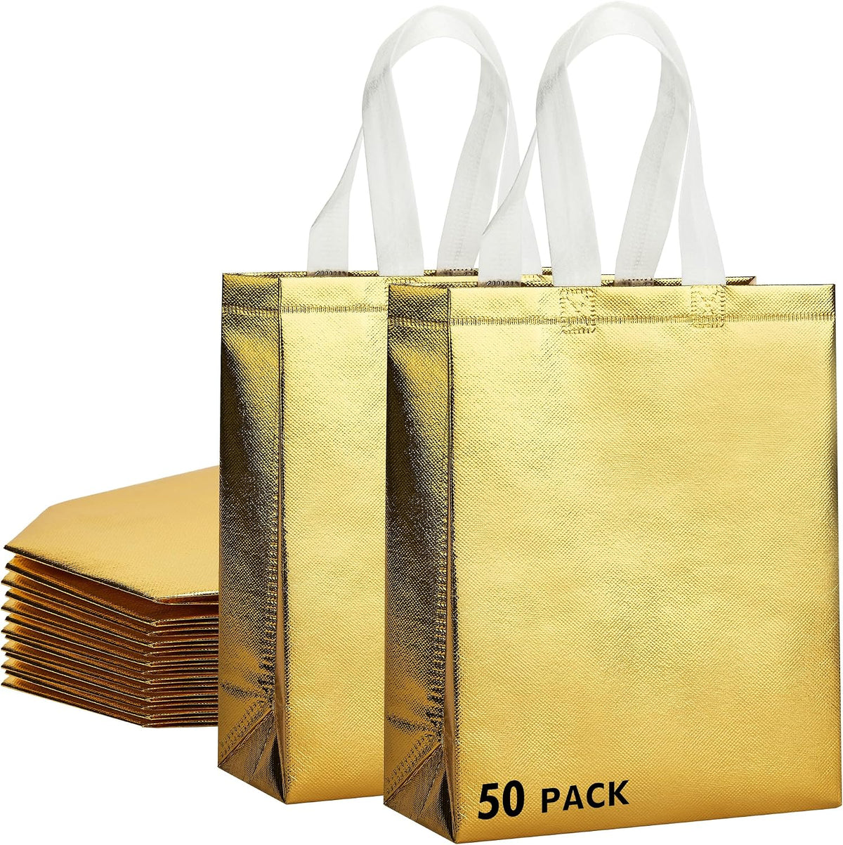 Iridora 100 Pcs Iridescent Glossy Gift Bags, 8.4 x 10 Inch, Holographic Handles | 100 Pcs
